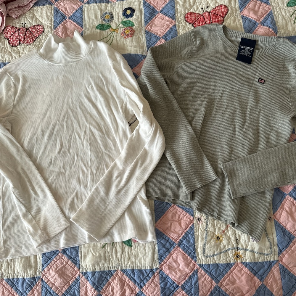 Lauren Ralph Lauren White Turtleneck & Gray Ribbed Sweater Set